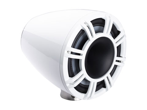 white 9 inch horn loaded tower system flat mount