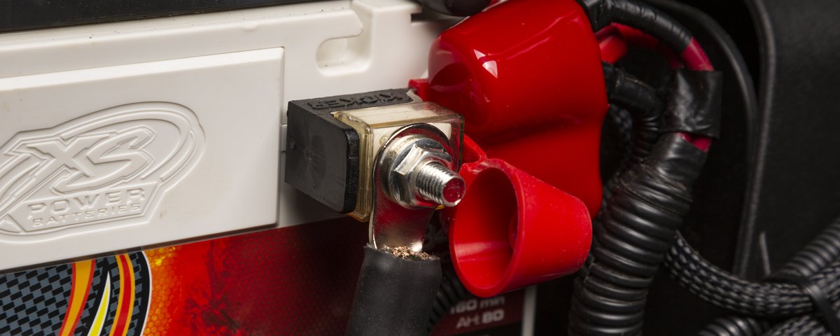 Battery connection detail in the Kawasaki UTV