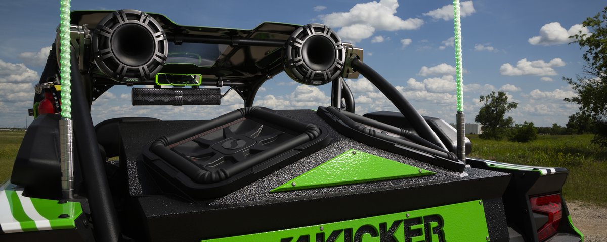 KICKER speakers and cargo-area audio installation on the Kawasaki UTV