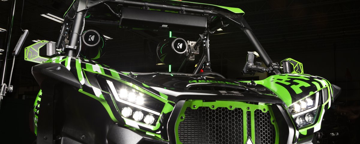 Close front view of the Kawasaki UTV