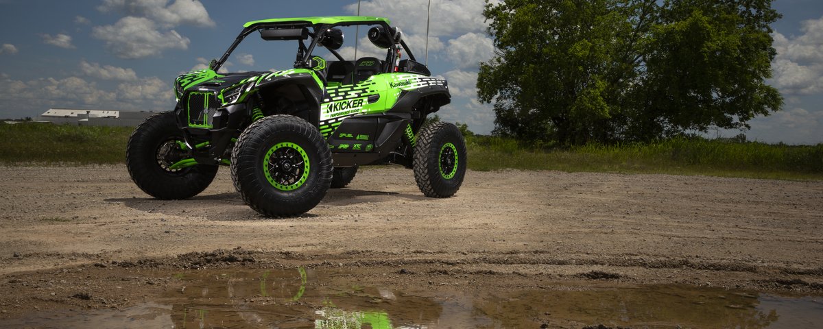 Kawasaki UTV front three-quarter view outdoors