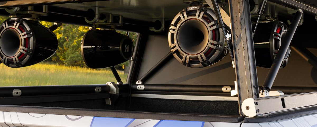 Close view of the Ram truck-bed speaker array