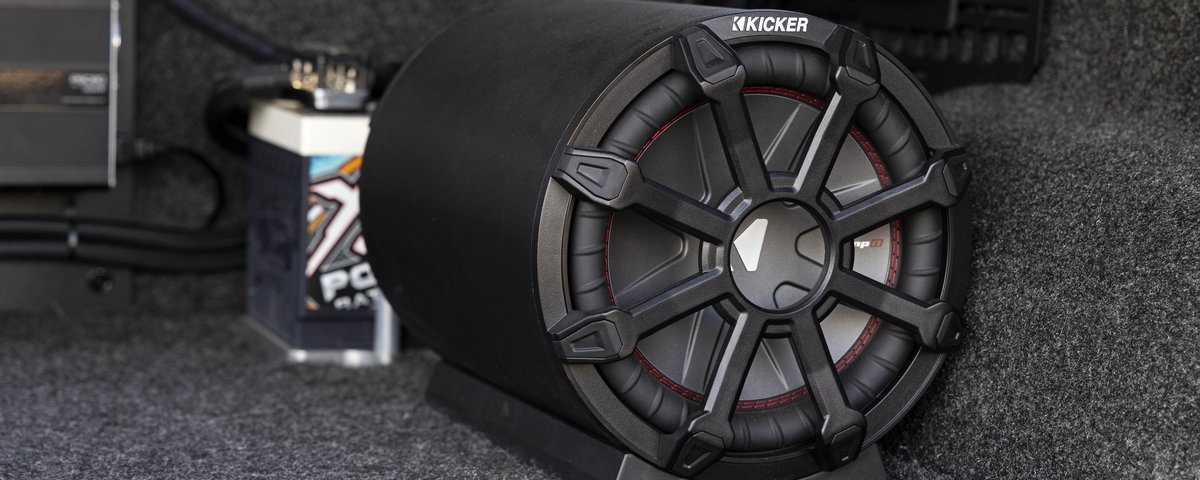 KICKER subwoofer enclosure installed in the Ram bed