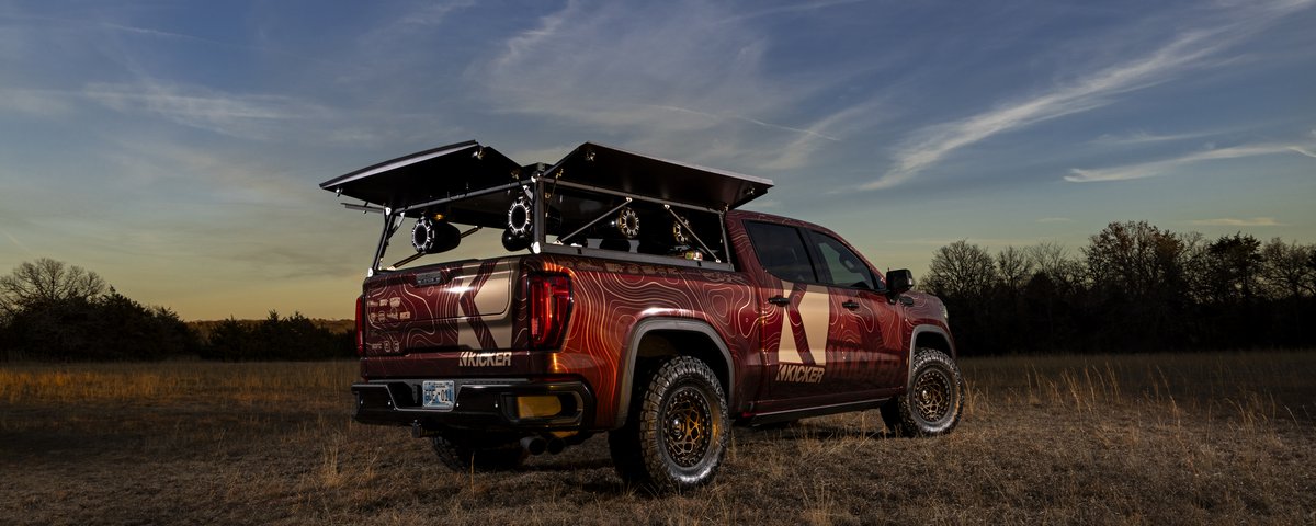 GMC Sierra with the truck-bed audio system raised