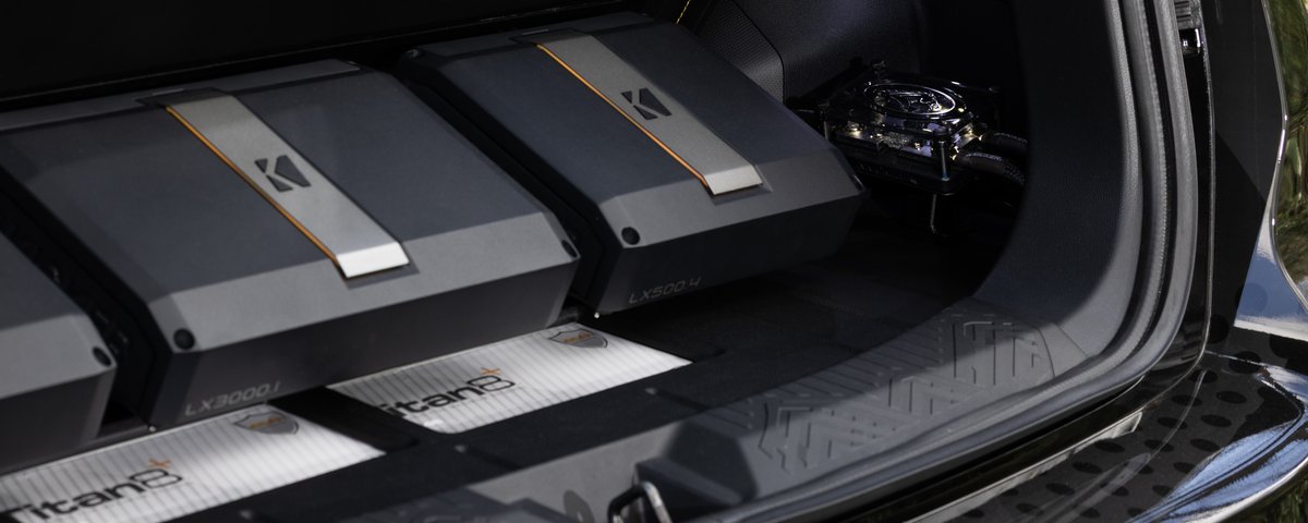 KICKER amplifiers installed in the Subaru CrossTrek cargo area