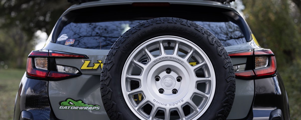 Close view of the Subaru CrossTrek rear and spare wheel