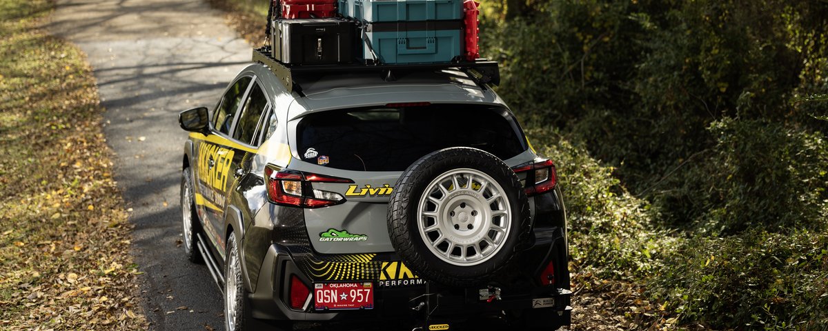 Elevated rear view of the Subaru CrossTrek on a trail