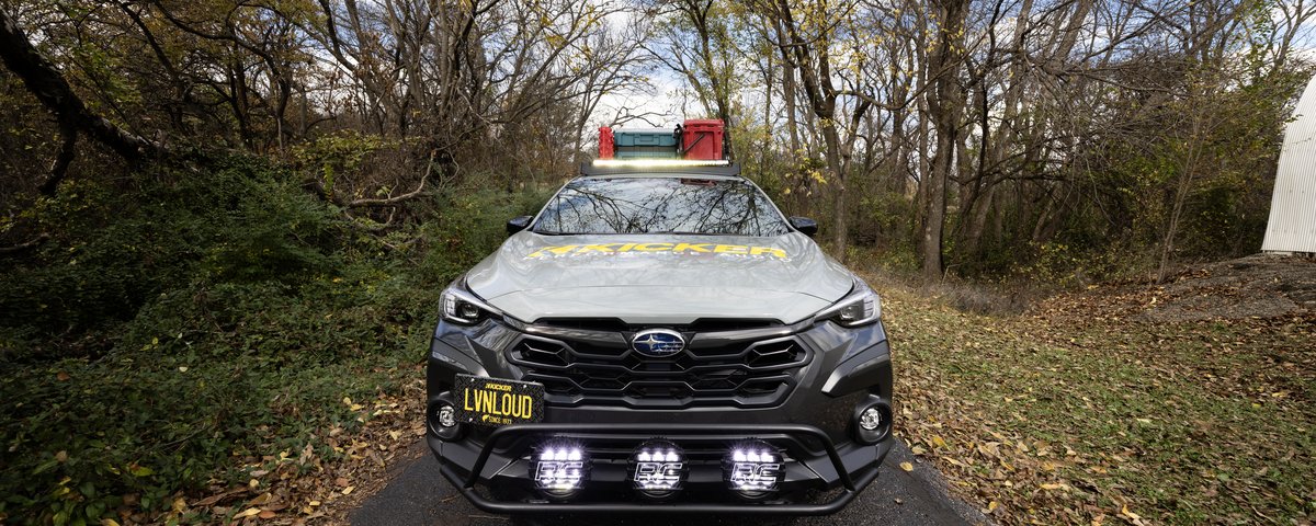 Head-on view of the Subaru CrossTrek in the woods