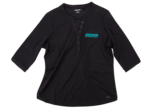 black kicker women's henley shirt front